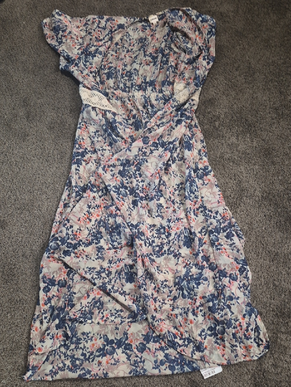 Floral Blue and Pink Maxi Wrap Dress with Lace Waist